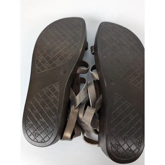 Donald Pliner Felicia Brown Gladiator Gold Wedge Open Toe Sandals 7.5 NWOB