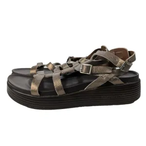 Donald Pliner Felicia Brown Gladiator Gold Wedge Open Toe Sandals 7.5 NWOB