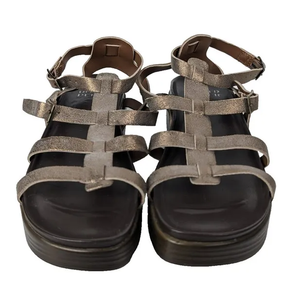 Donald Pliner Felicia Brown Gladiator Gold Wedge Open Toe Sandals 7.5 NWOB