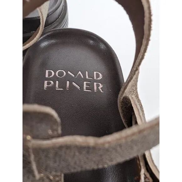 Donald Pliner Felicia Brown Gladiator Gold Wedge Open Toe Sandals 7.5 NWOB