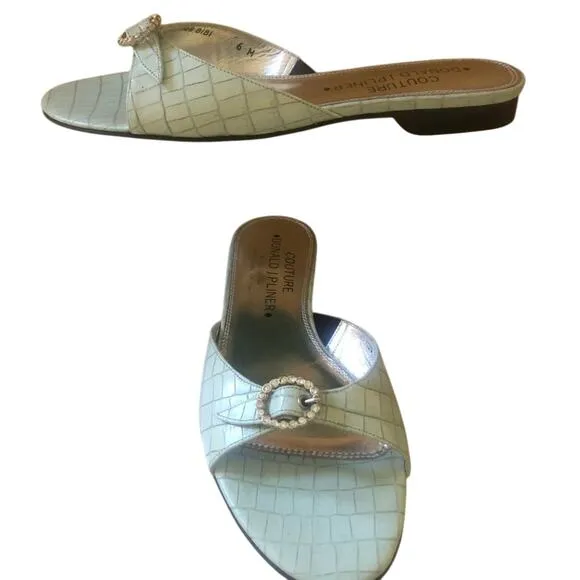 Donald Pliner Gator Leather Rhinestone Buckle Sandals Shoe Ocean Blue NWT $250