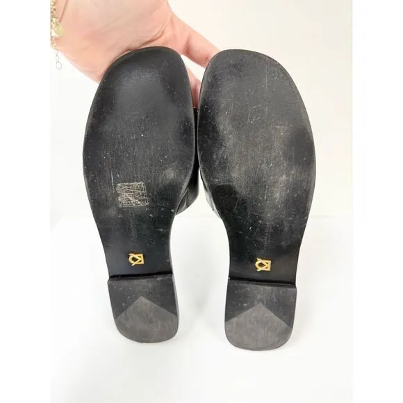 Donna Karan Black Leather Haylen Hardware Slide Sandals Size 10M