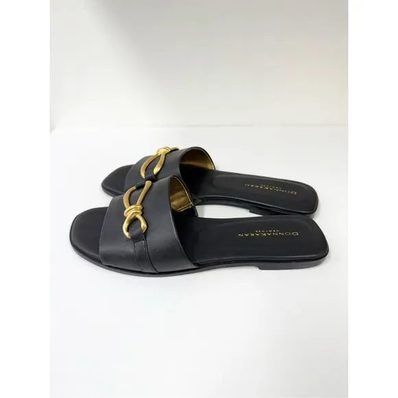 Donna Karan Black Leather Haylen Hardware Slide Sandals Size 10M