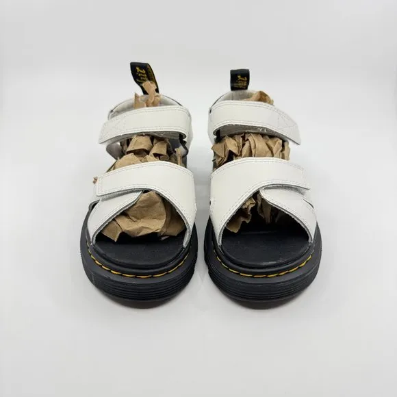Dr Doc Martens Kids Sandals Size 1 White Open Toe Vossie J Leather