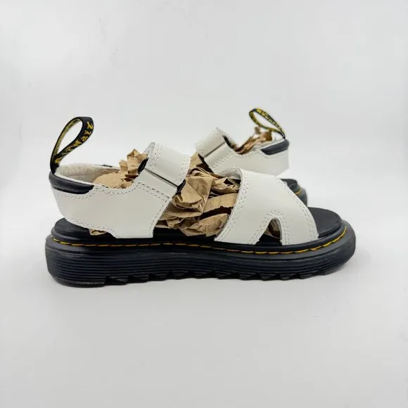 Dr Doc Martens Kids Sandals Size 1 White Open Toe Vossie J Leather