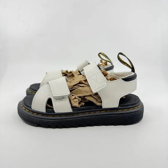 Dr Doc Martens Kids Sandals Size 1 White Open Toe Vossie J Leather