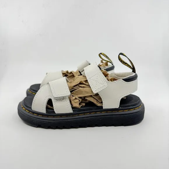 Dr Doc Martens Kids Sandals Size 1 White Open Toe Vossie J Leather