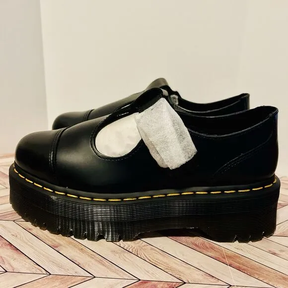 Dr. Martens Bethan Women 8 Black Platform Mary Jane Shoes T Strap Smooth Leather