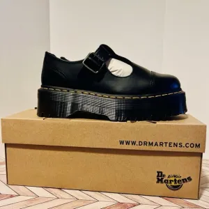 Dr. Martens Bethan Women 8 Black Platform Mary Jane Shoes T Strap Smooth Leather