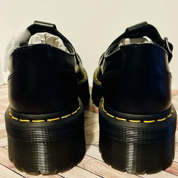Dr. Martens Bethan Women 8 Black Platform Mary Jane Shoes T Strap Smooth Leather