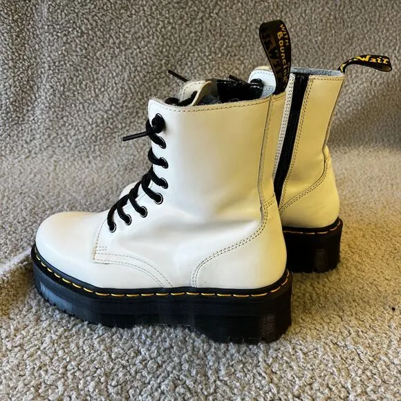 Dr. Martens Boots Womens 7M White Smooth Leather Jadon Lace Up Platform Combat
