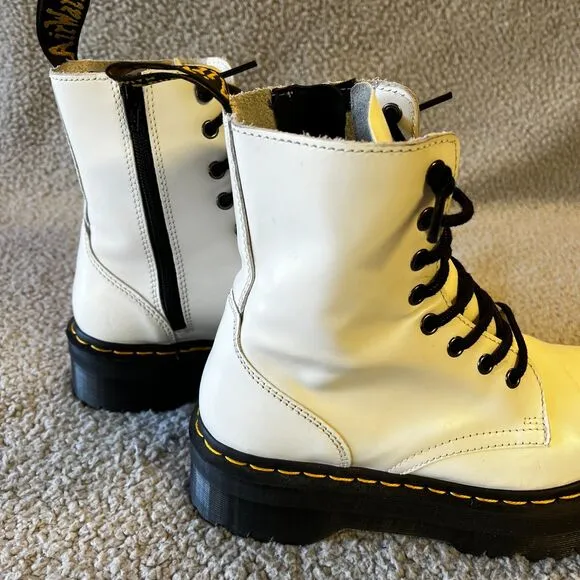 Dr. Martens Boots Womens 7M White Smooth Leather Jadon Lace Up Platform Combat