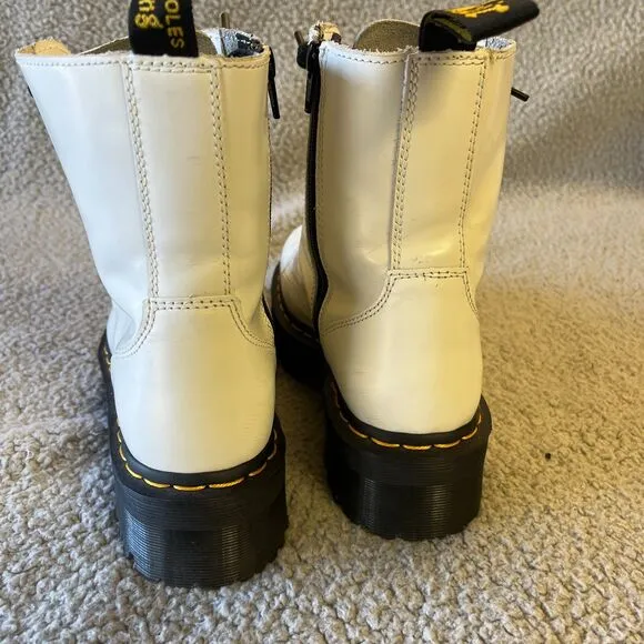 Dr. Martens Boots Womens 7M White Smooth Leather Jadon Lace Up Platform Combat