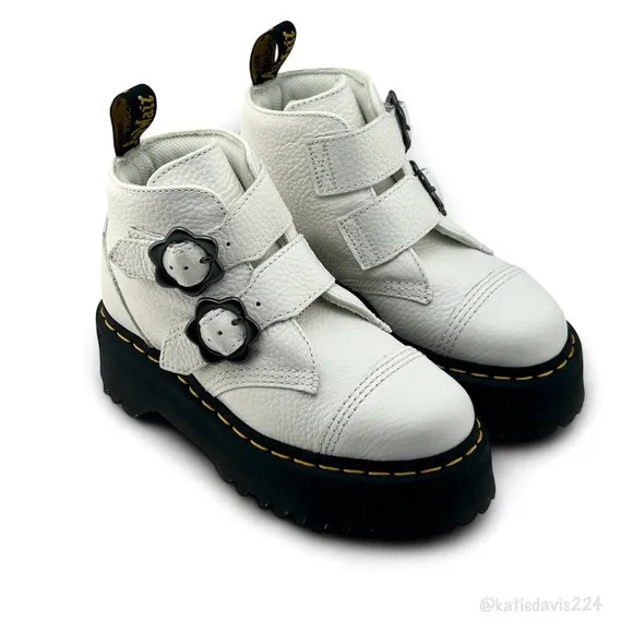 Dr. Martens Devon Flower Leather Platform Boots, Women’s US 5.