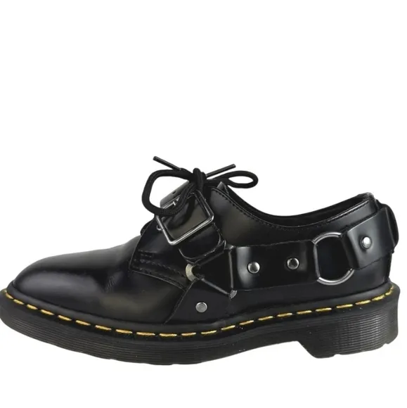 Dr. Martens Henree Unisex Polished Smooth Leather Buckle Lace Up Shoes Sz 6
