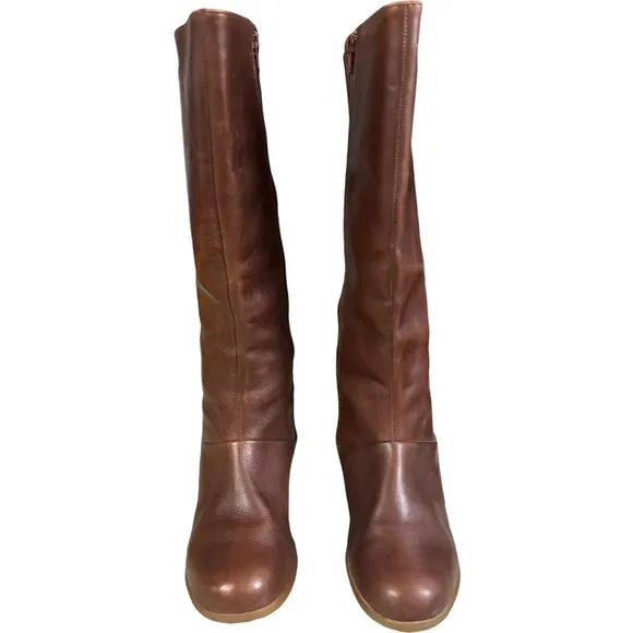 DR. MARTENS VANNA BROWN LEATHER KNEE HIGH ZIP BOOTS WOMENS 9 UK  7 DOCS SHOES