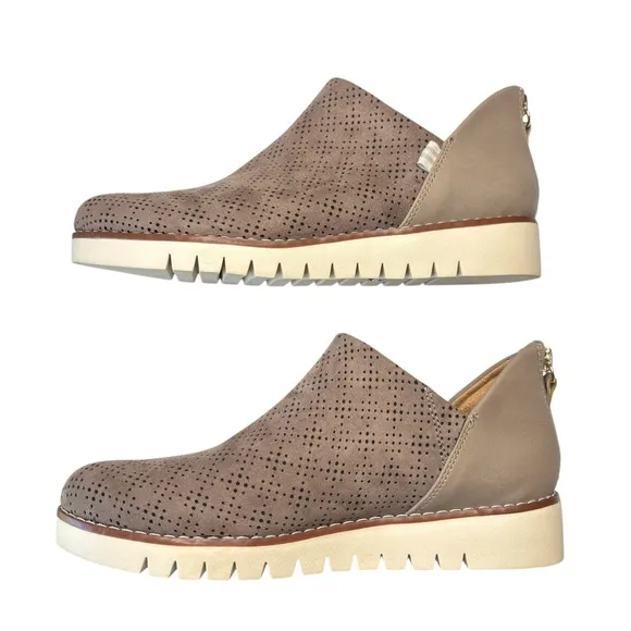 Dr. Scholls Women's Insane Shooties Taupe Perforated Microsuede Shoe Size 6.5