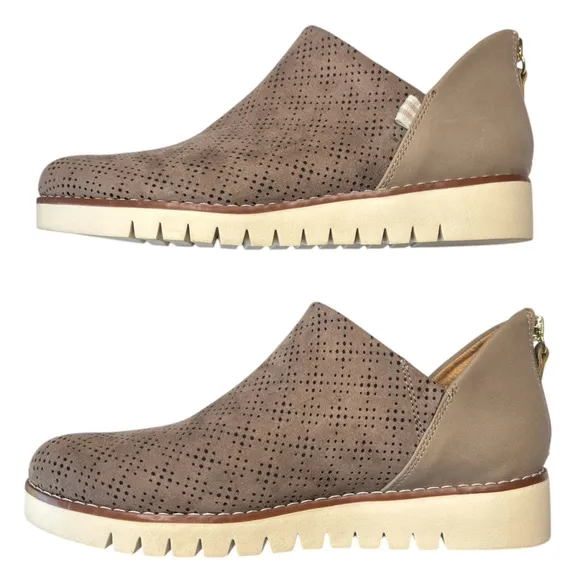 Dr. Scholls Women's Insane Shooties Taupe Perforated Microsuede Shoe Size 6.5