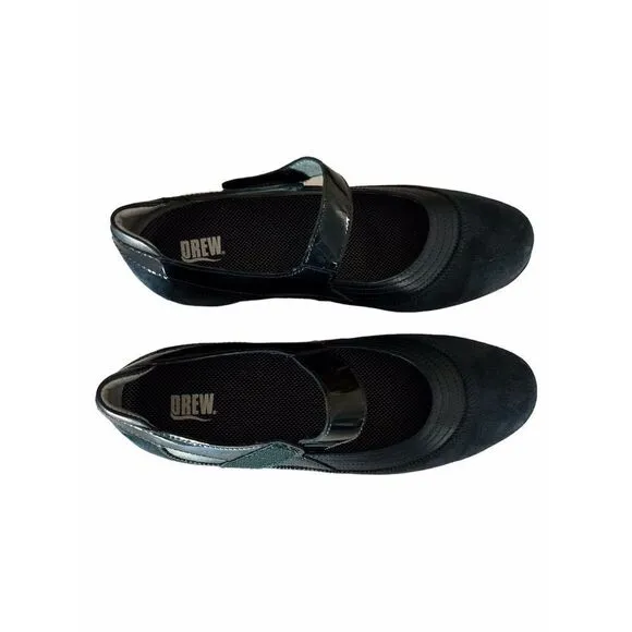 Drew Navy Blue Genoa Mary Jane Wedge Suede Shoe Orthotic Size 9 N Adjustable