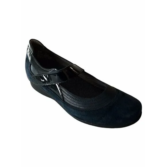 Drew Navy Blue Genoa Mary Jane Wedge Suede Shoe Orthotic Size 9 N Adjustable