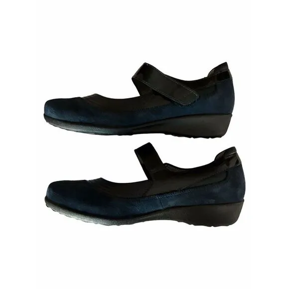Drew Navy Blue Genoa Mary Jane Wedge Suede Shoe Orthotic Size 9 N Adjustable
