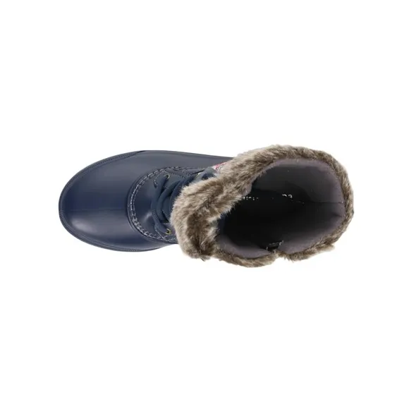 Duck Boots NEW Waterproof Easy Spirit Ice Queen Leather Faux Fur Navy Size 7