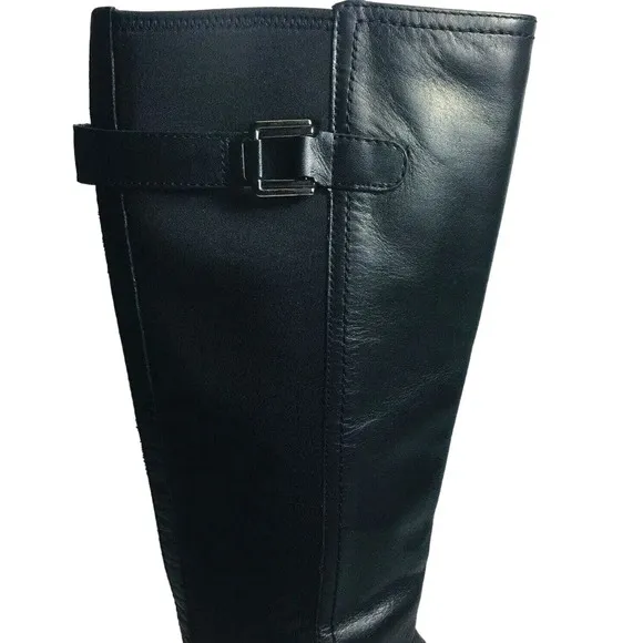 Earth Rider Tall Stretch Black Leather Zip Up Moto Boots, Womens‎ 7B