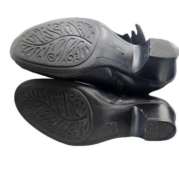 Earth Rider Tall Stretch Black Leather Zip Up Moto Boots, Womens‎ 7B