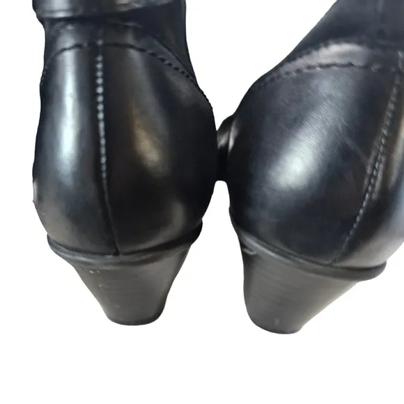 Earth Rider Tall Stretch Black Leather Zip Up Moto Boots, Womens‎ 7B