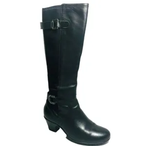 Earth Rider Tall Stretch Black Leather Zip Up Moto Boots, Womens‎ 7B