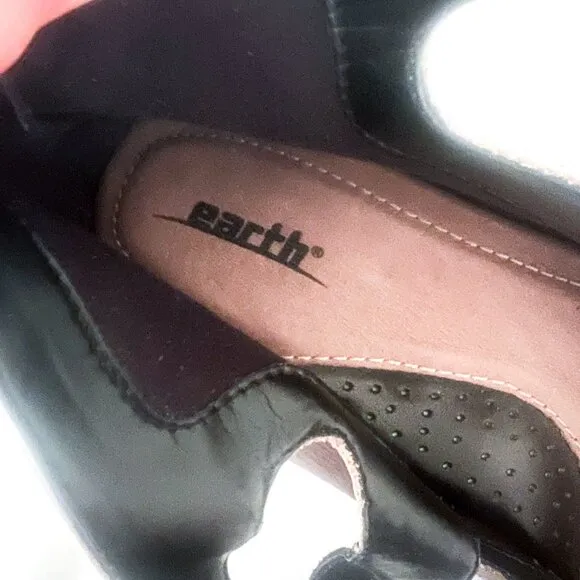 Earth Serano Black Gray Strappy Ankle Booties 2&quot; Heel Leather Size 9 Sandal