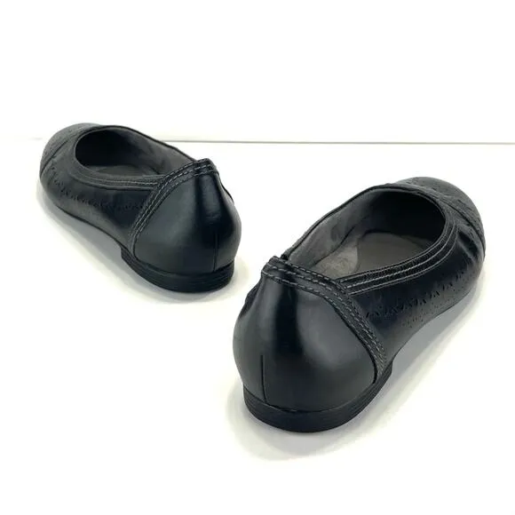 EARTH VISTA NOVA BLACK PERFORATED LEATHER BREATHABLE BALLET FLAT SHOES