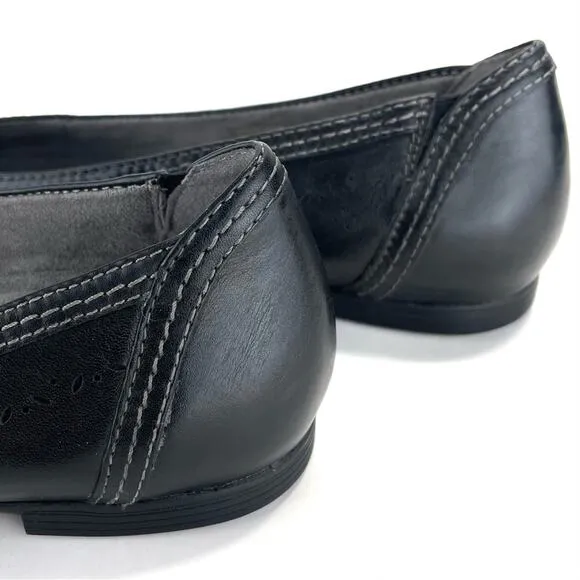 EARTH VISTA NOVA BLACK PERFORATED LEATHER BREATHABLE BALLET FLAT SHOES