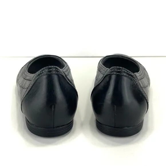EARTH VISTA NOVA BLACK PERFORATED LEATHER BREATHABLE BALLET FLAT SHOES