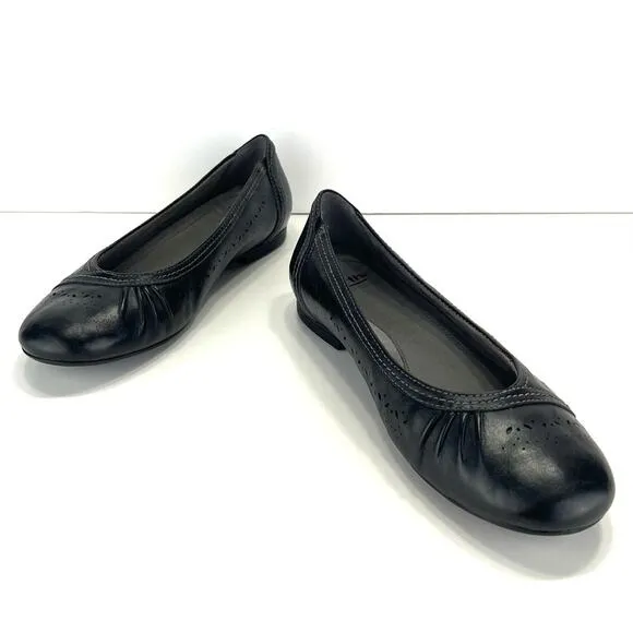 EARTH VISTA NOVA BLACK PERFORATED LEATHER BREATHABLE BALLET FLAT SHOES