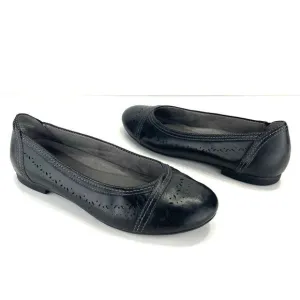 EARTH VISTA NOVA BLACK PERFORATED LEATHER BREATHABLE BALLET FLAT SHOES