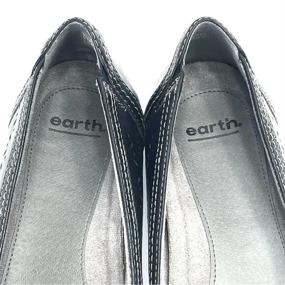 EARTH VISTA NOVA BLACK PERFORATED LEATHER BREATHABLE BALLET FLAT SHOES