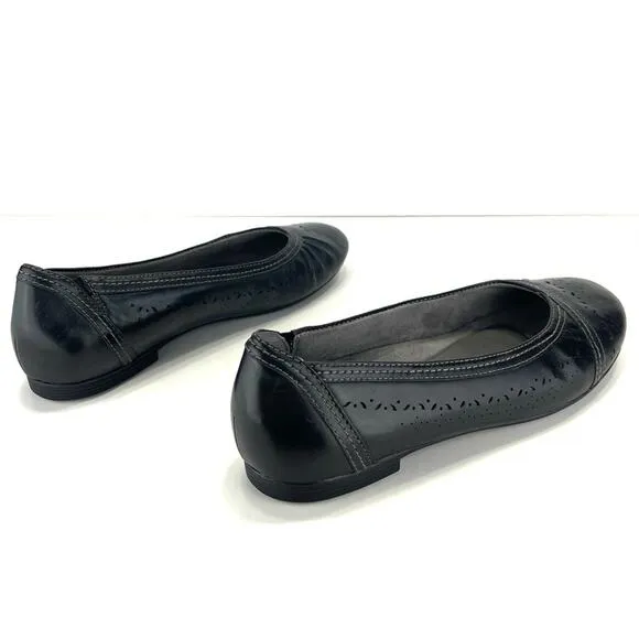 EARTH VISTA NOVA BLACK PERFORATED LEATHER BREATHABLE BALLET FLAT SHOES