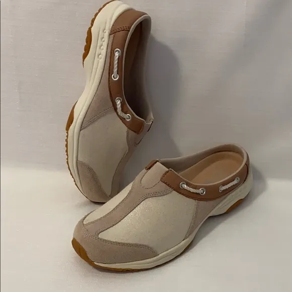 Easy Spirit Beige Fabric Leather Slides Mules 8