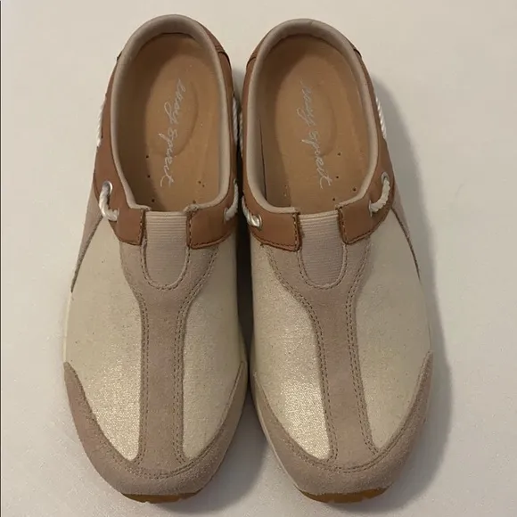 Easy Spirit Beige Fabric Leather Slides Mules 8