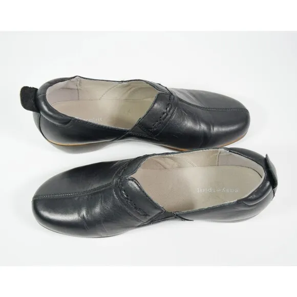 Easy Spirit Delores Black Leather Slip On Platform Loafers Shoes Sz 7.5M