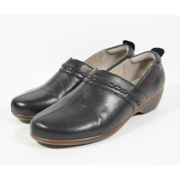 Easy Spirit Delores Black Leather Slip On Platform Loafers Shoes Sz 7.5M