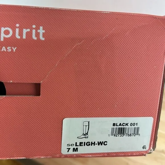 Easy Spirit Leigh Wide Calf Riding Boots- Black Leather- Size 7 M- NIB