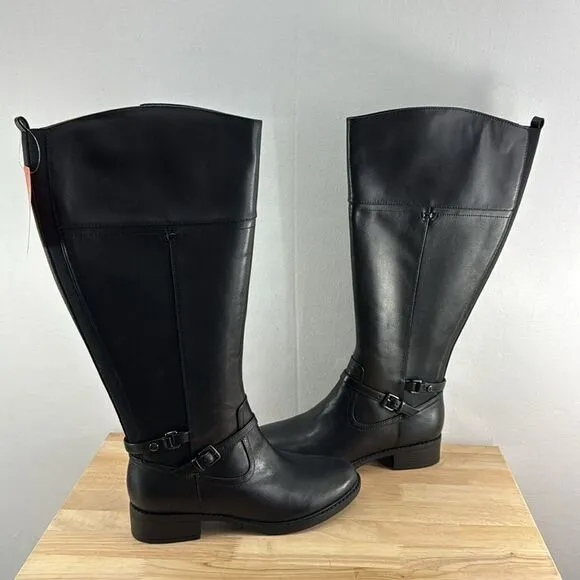 Easy Spirit Leigh Wide Calf Riding Boots- Black Leather- Size 7 M- NIB
