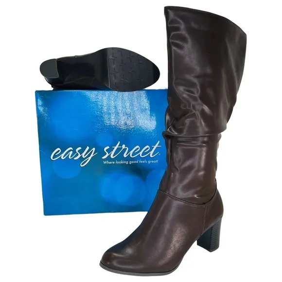 Easy Street Tessla Dark Brown Faux Leather Knee High Womens Boots Size 10W
