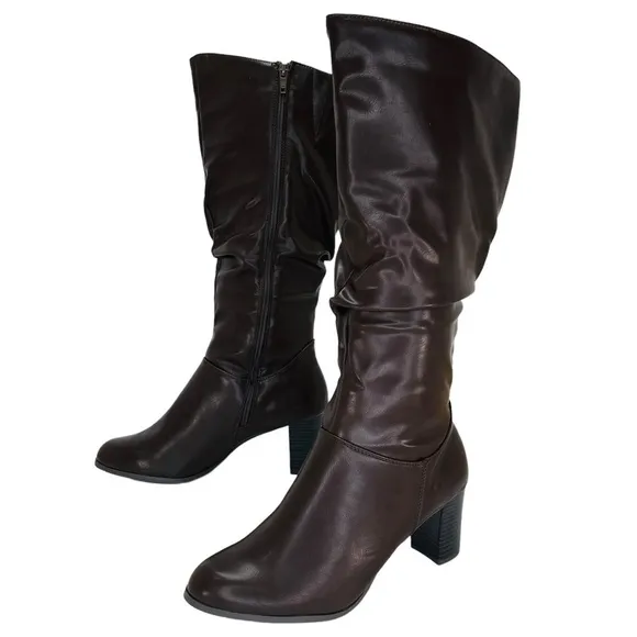 Easy Street Tessla Dark Brown Faux Leather Knee High Womens Boots Size 10W