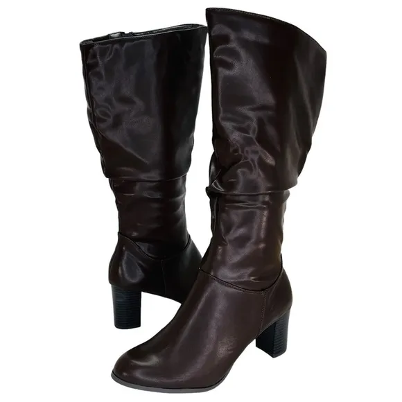 Easy Street Tessla Dark Brown Faux Leather Knee High Womens Boots Size 10W