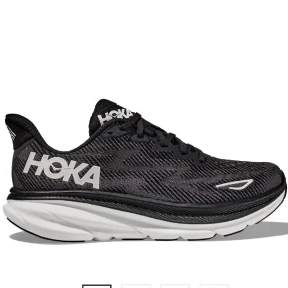 EC Women's Hoka Clifton 9 Runners - Black / White - Size 8