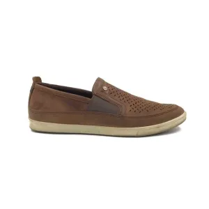 Ecco Brown Leather Collin Perforated Slip On Sneaker Shoes Size 41