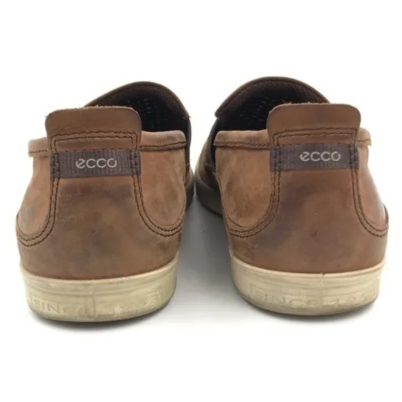 Ecco Brown Leather Collin Perforated Slip On Sneaker Shoes Size 41